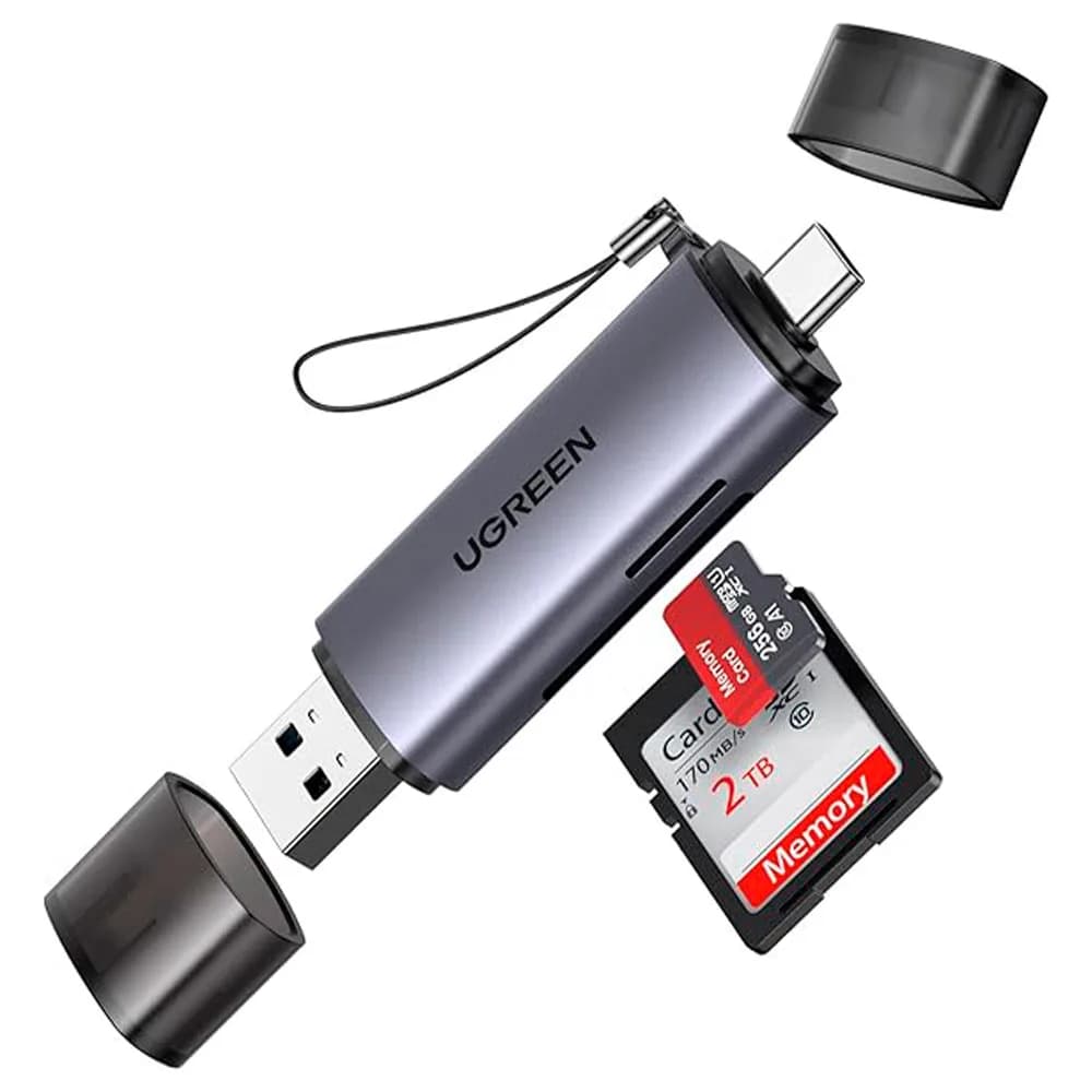 Leitor de Cartão SD Ugreen 2 em 1 com USB-C 3.0 5Gbps e USB-a Cinza - CM185