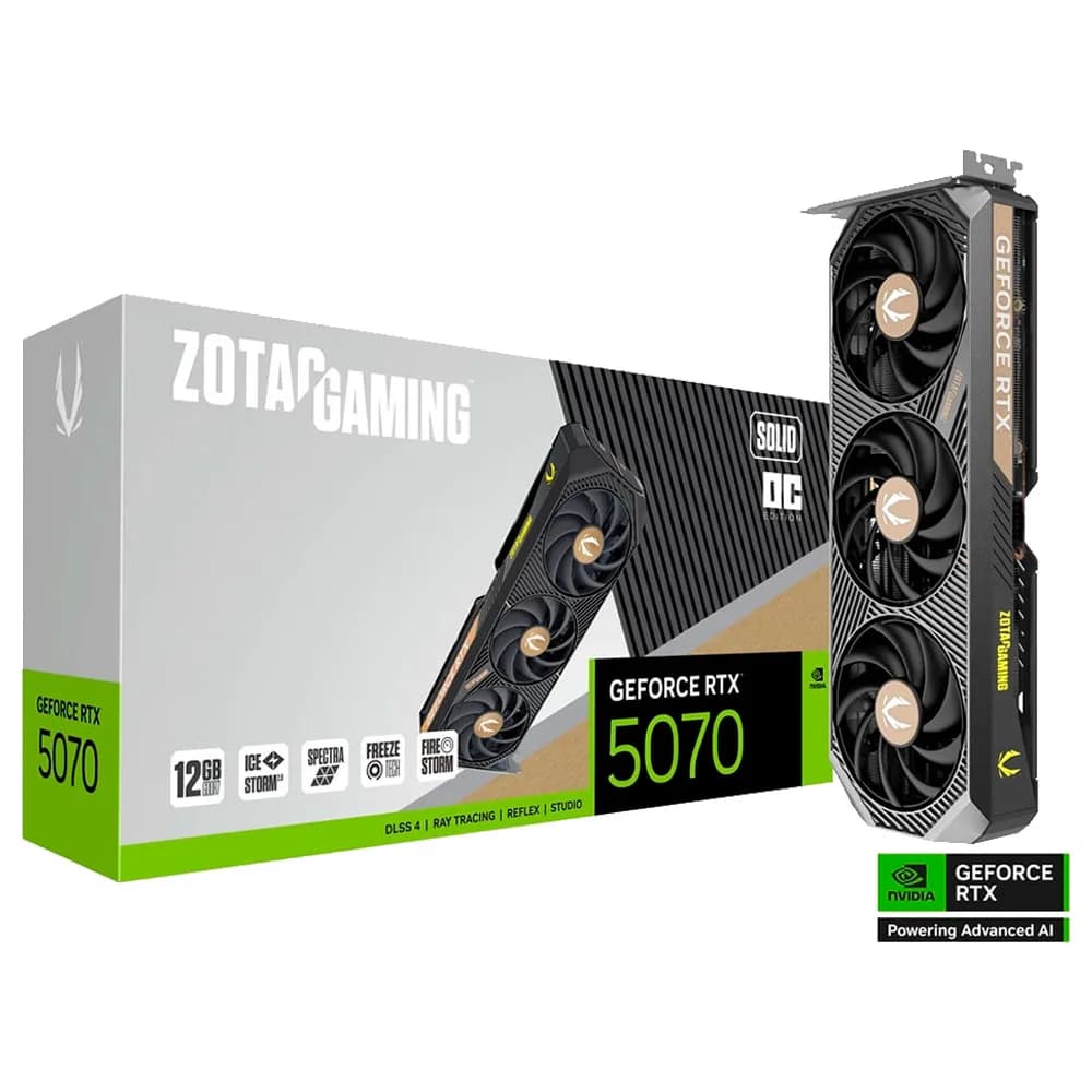 Placa de Vídeo Zotac GeForce RTX 5070 Solid OC 12GB GDDR7 192BITS ZT-B50700J-10A