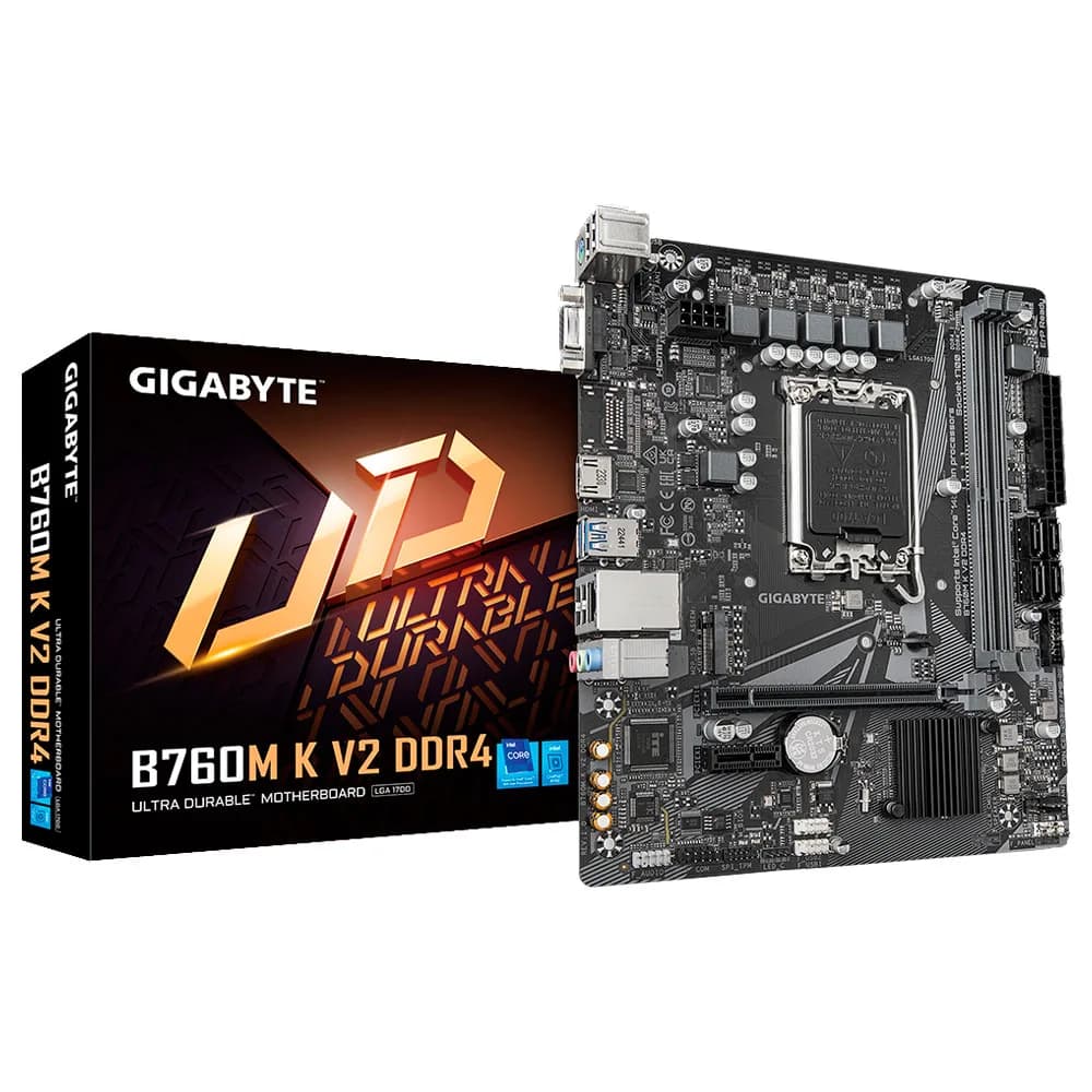 Placa Mãe (Intel) Gigabyte B760M K V2 DDR4 1.0 LGA1700 12° 13° e 14° Geração