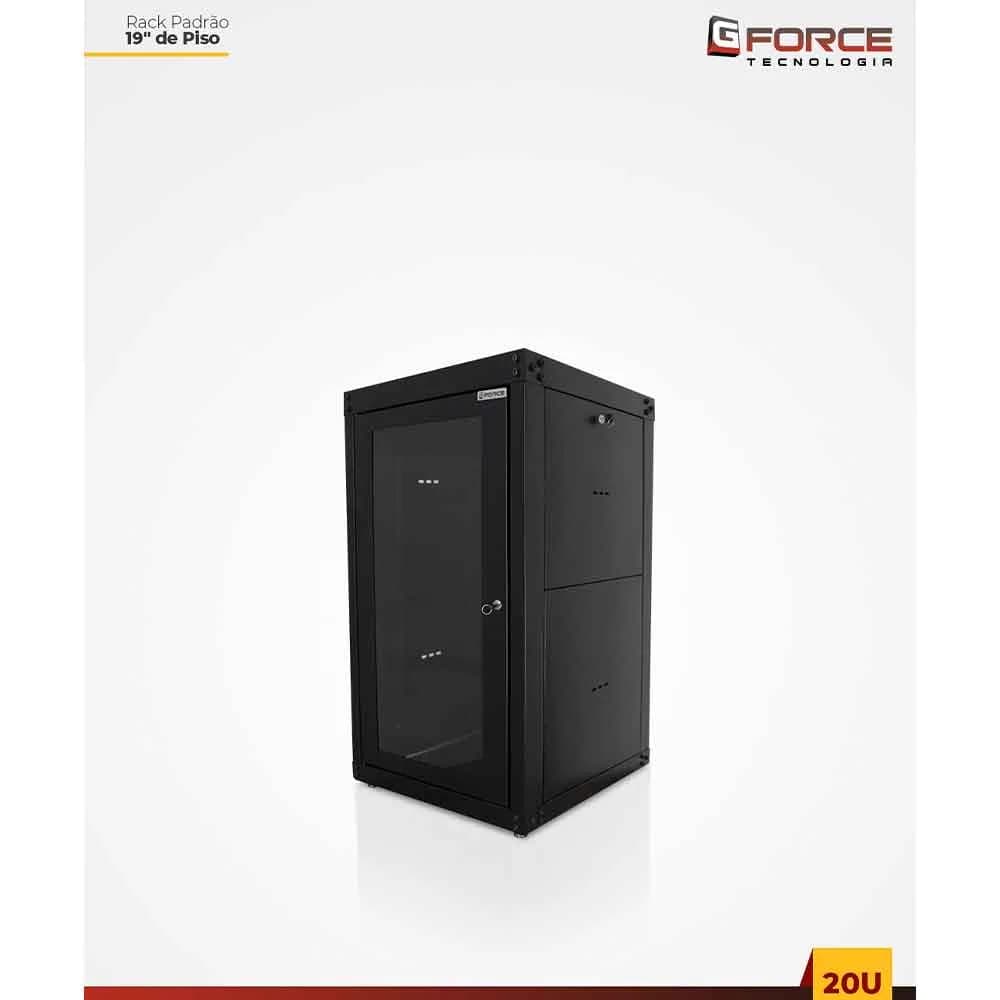 Rack Servidor GForce Padrão 19 POL 20U x 570 Piso Desmontavel Visor de Acrilico PT