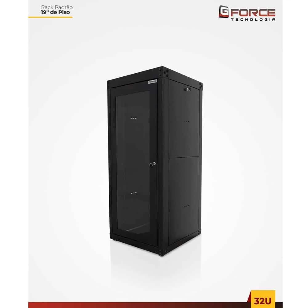 Rack Servidor GForce Padrão 19 POL 32U x 570 Piso Desmontavel Visor de Acrilico PT