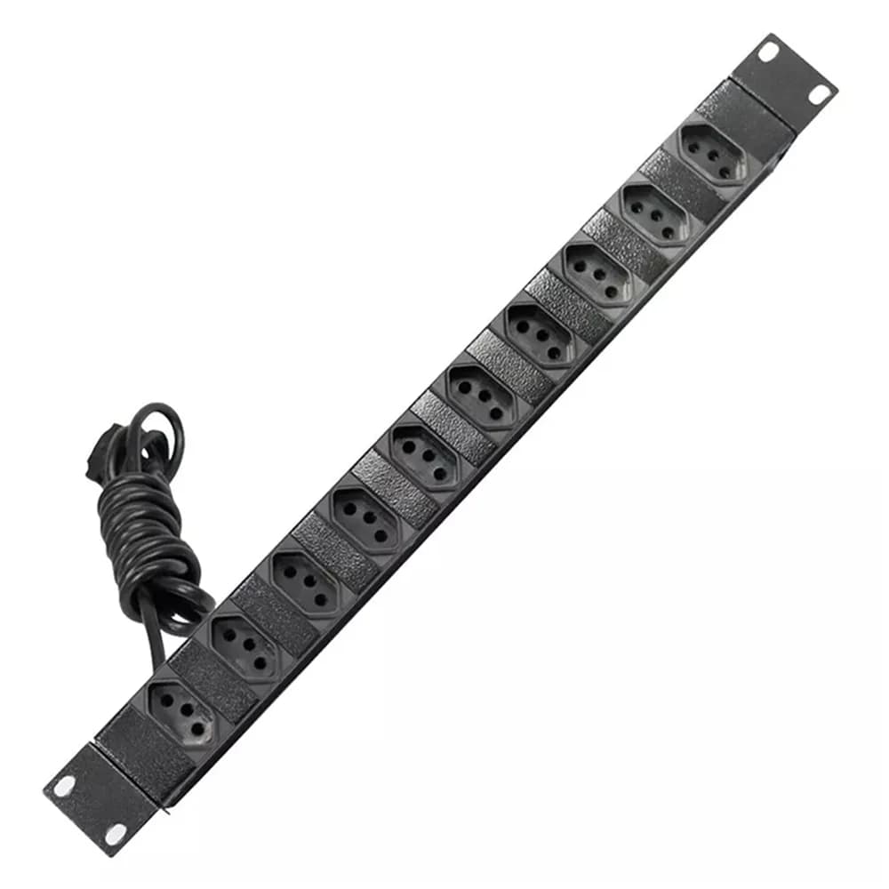 Regua para Rack 19 POL 1U Calha de 10 Tomadas 10A Bivolt com Filto Linha Cabo 1,10M Ipec