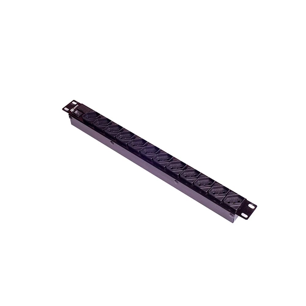 Regua para Rack 19 POL 1U Calha de 12 Tomadas 10A Bivolt com Filto Linha Cabo 1,10M Ipec