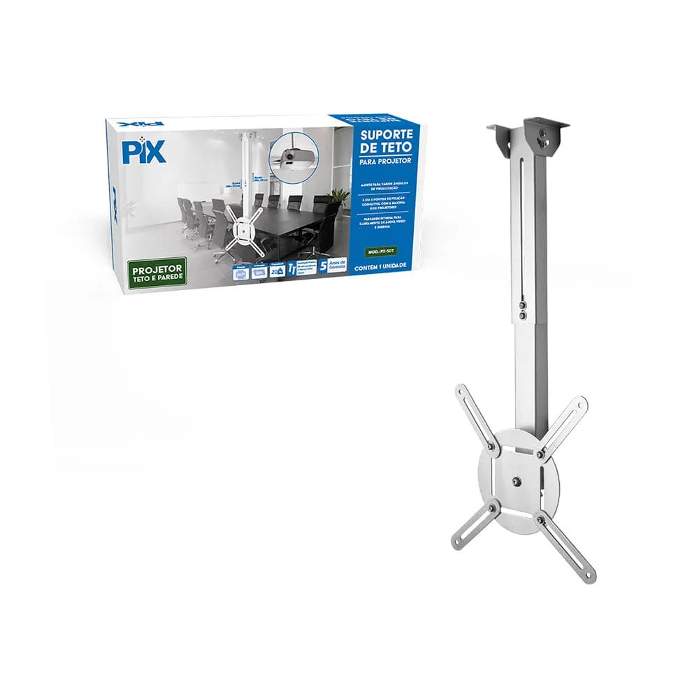 Suporte Projetor de Teto PIX Branco 50cm Comprimento - 079-0103
