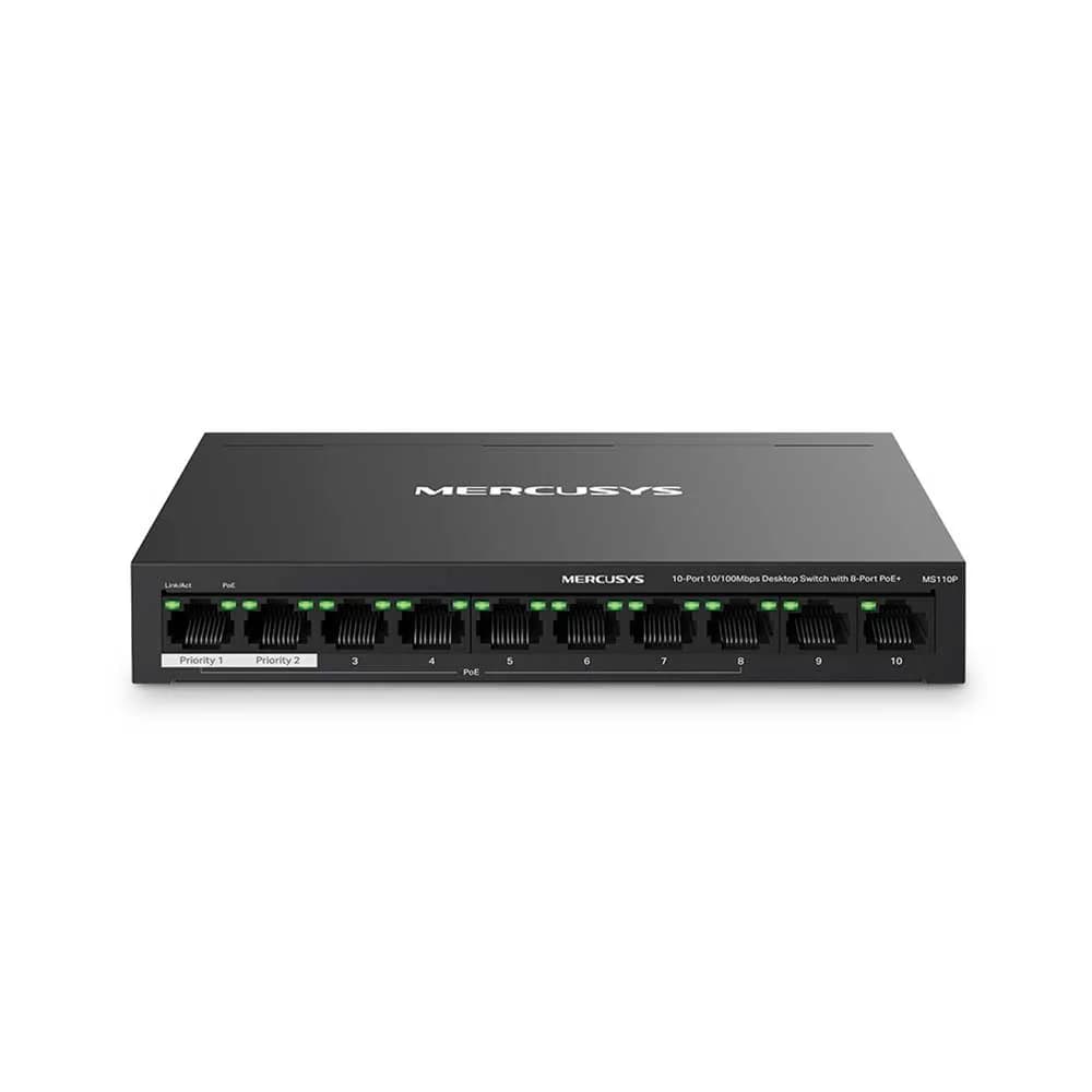 Switch de Mesa 10/100MBPS Mercusys MS110P 10 Portas com 8 Portas PoE+