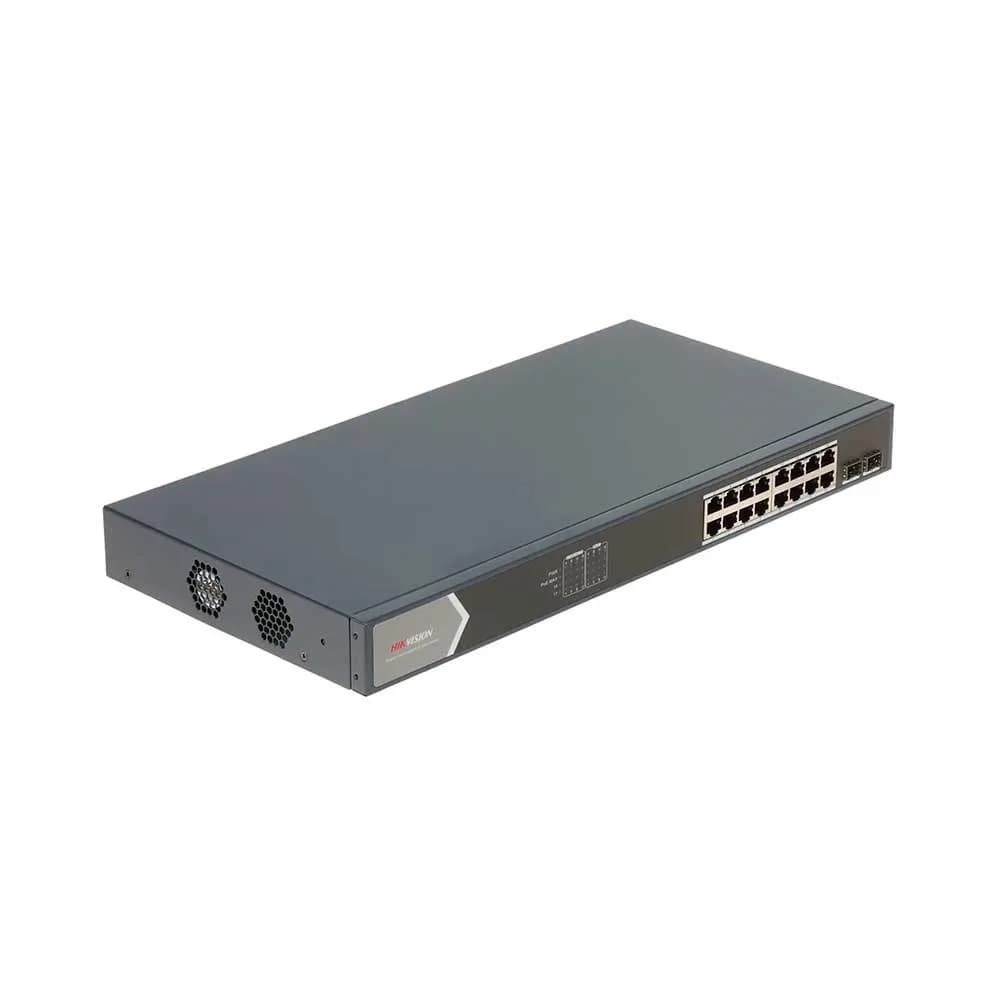 Switch L2 Hikvision DS-3E0518P-E/M 18 Portas Gigabit 16 PoE Ativo 802.3 AF/AT 2 Portas Uplink GBIC SFP Fibra