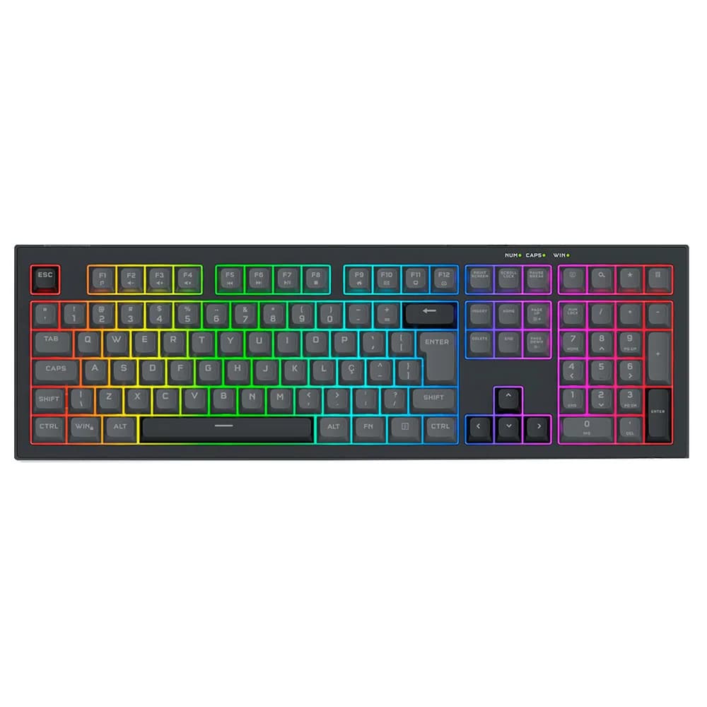 Teclado Redragon Membrana Gamer Crux RGB Full Size com Fio K518-RGB-GB